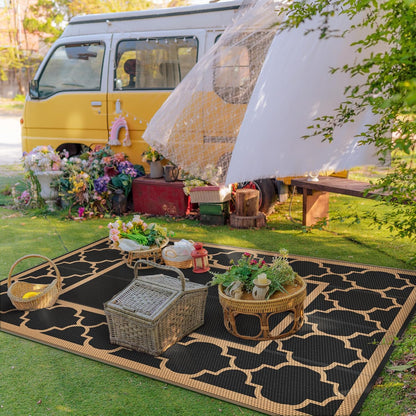 GENIMO Symmetrical Geometric Aesthetic Waterproof Reversible Outdoor Rug Black