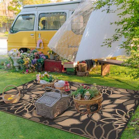 GENIMO Daisy Pattern Reversible Waterproof Outdoor Rug