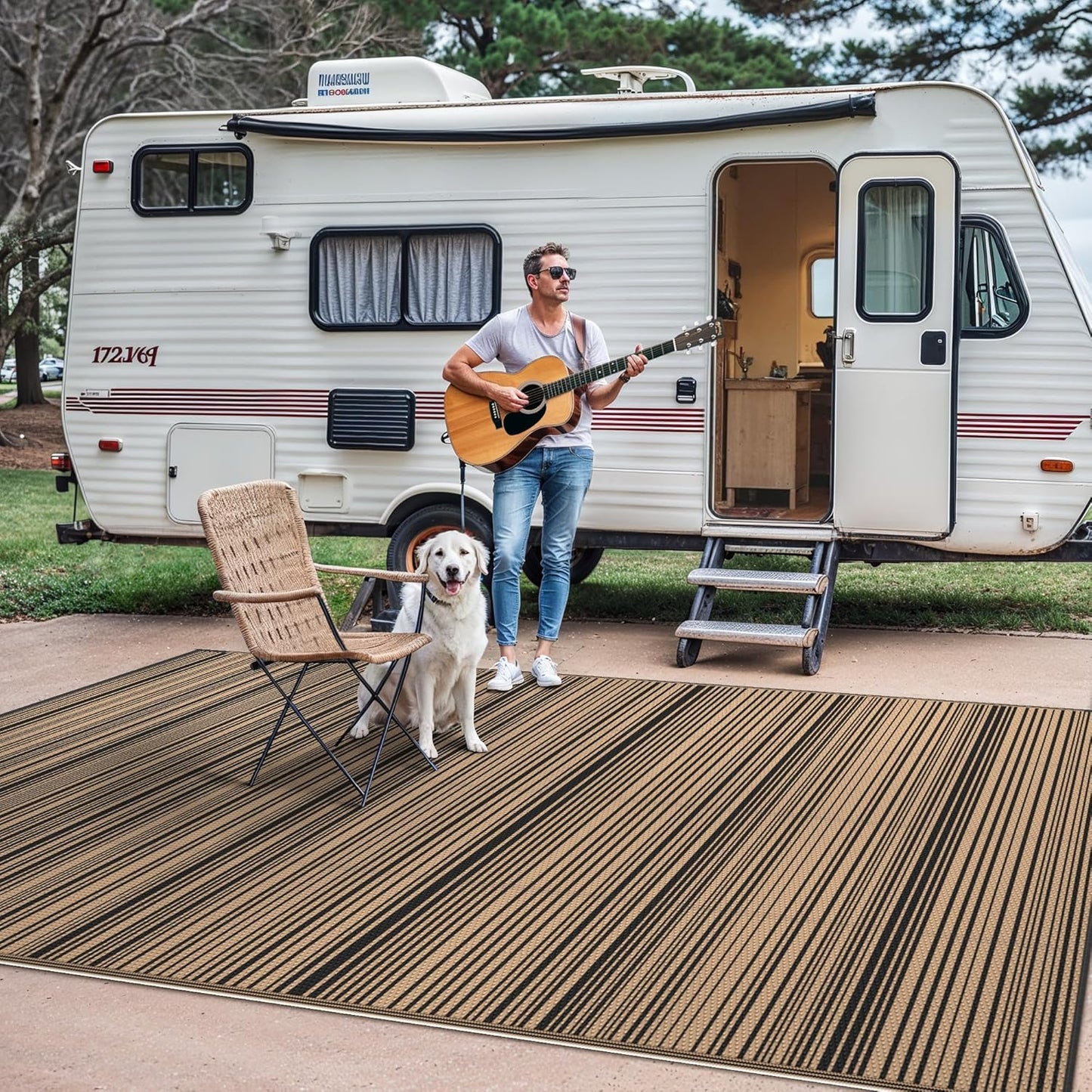 GENIMO Simple Striped Waterproof Outdoor Rug