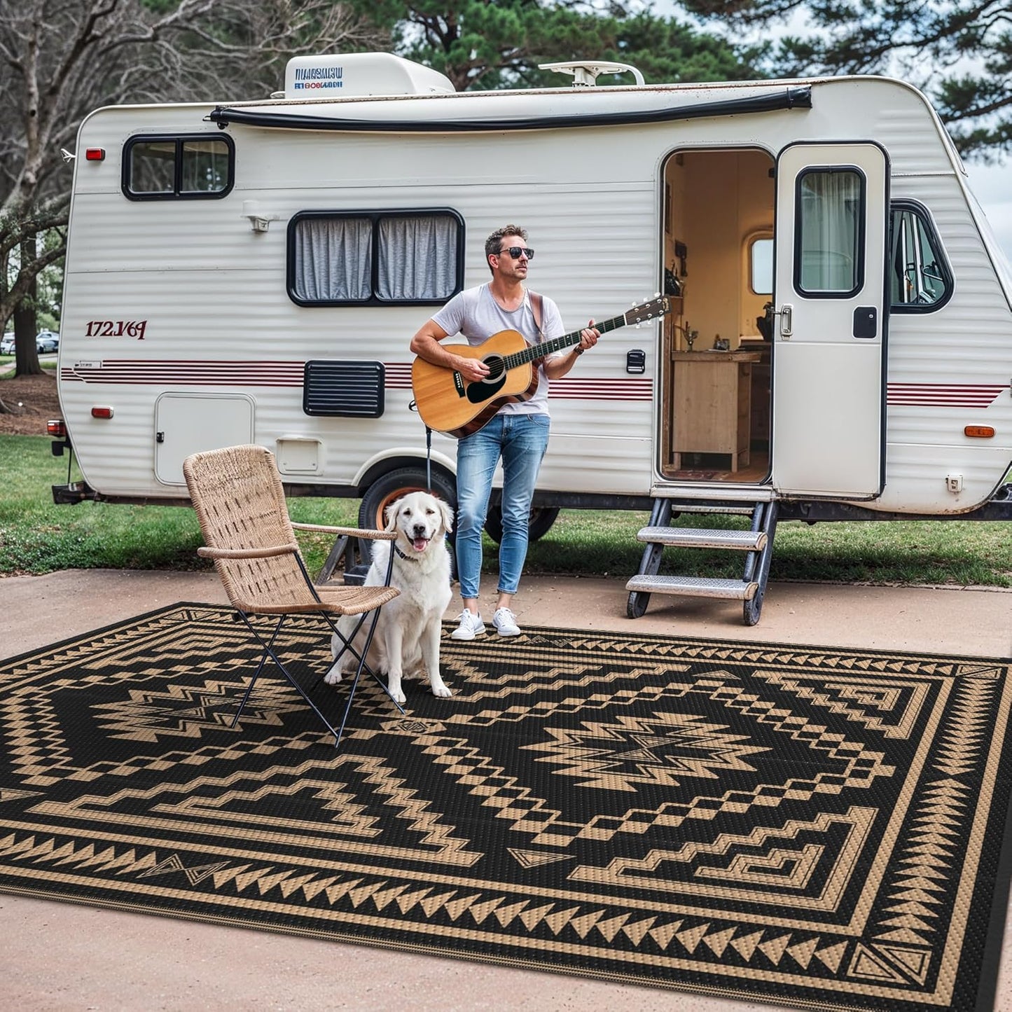 GENIMO Wave Diamond Geometric Waterproof Outdoor Rug