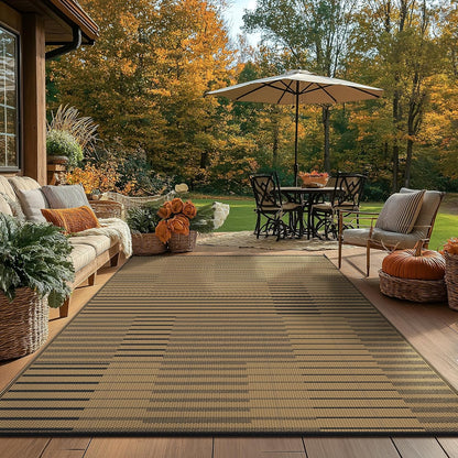 GENIMO Simple Patchwork Stripe Print Double Sided Waterproof Outdoor Rug