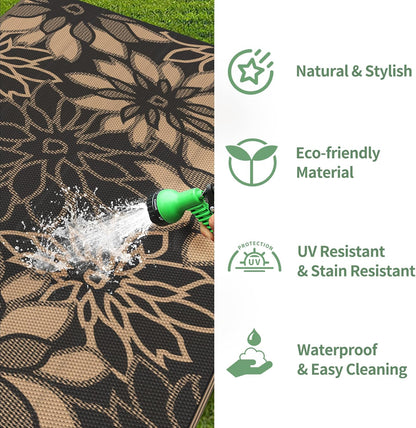 GENIMO Daisy Pattern Reversible Waterproof Outdoor Rug