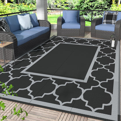 GENIMO Symmetrical Geometric Aesthetic Waterproof Reversible Outdoor Rug Black