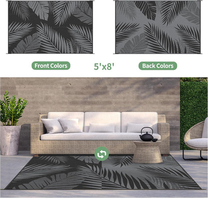 GENIMO Outdoor Rug Waterproof for Patios Clearance Black