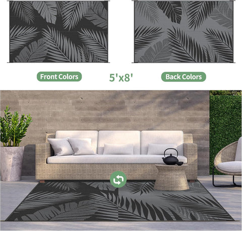 GENIMO Outdoor Rug Waterproof for Patios Clearance Black