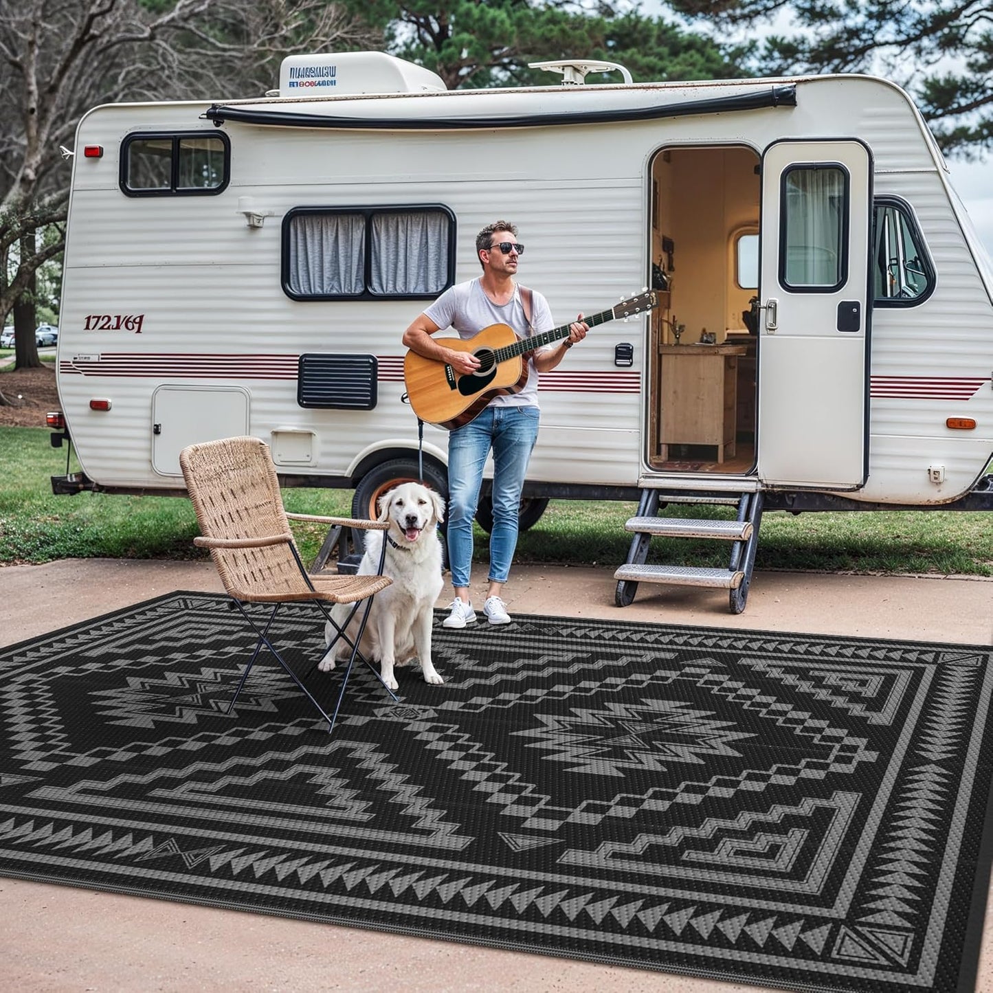 GENIMO Wave Diamond Geometric Waterproof Outdoor Rug