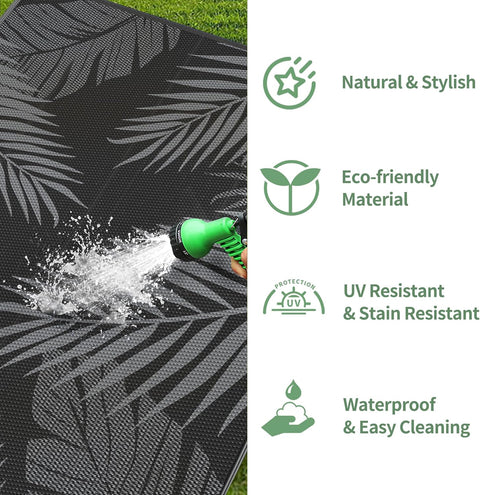 GENIMO Outdoor Rug Waterproof for Patios Clearance Black