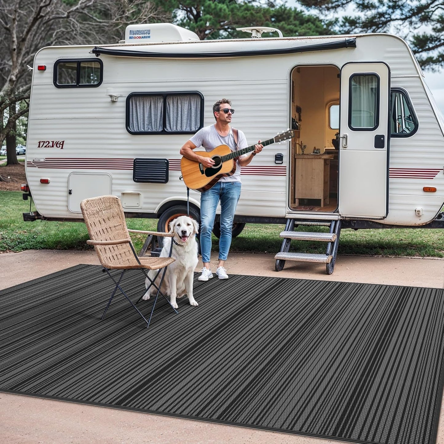 GENIMO Simple Striped Waterproof Outdoor Rug