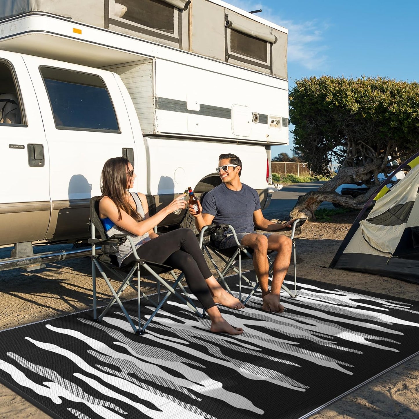 GENIMO Simple Abstract Stripe Printed Waterproof Outdoor Rug
