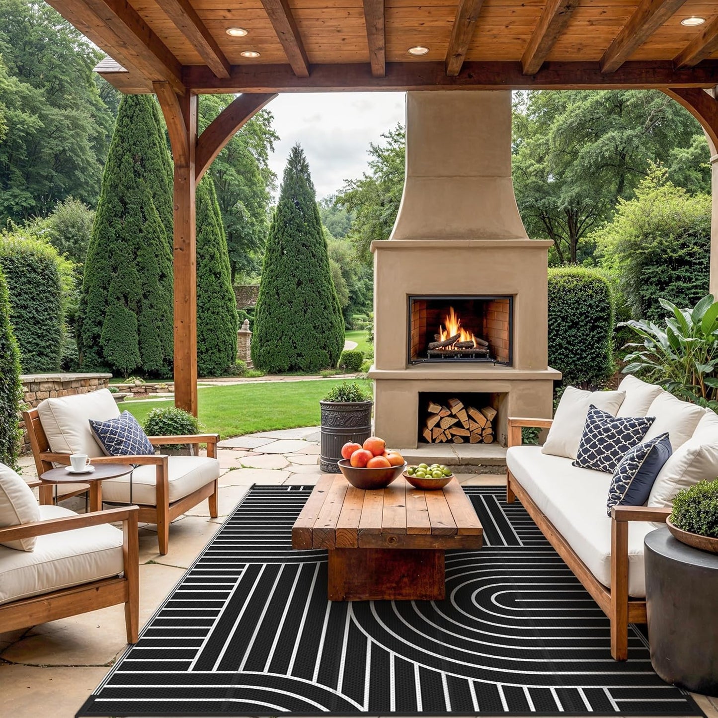 GENIMO Oval Stripe Double Sided Waterproof Outdoor Rug