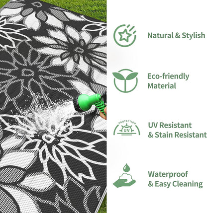 GENIMO Daisy Pattern Reversible Waterproof Outdoor Rug