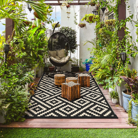 GENIMO Rhombic Printed Double Sided Waterproof Outdoor Rug Black