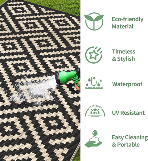 GENIMO Rhombic Printed Double Sided Waterproof Outdoor Rug Black