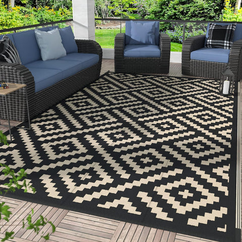 GENIMO Rhombic Printed Double Sided Waterproof Outdoor Rug Black