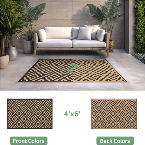 GENIMO Rhombic Printed Double Sided Waterproof Outdoor Rug Black