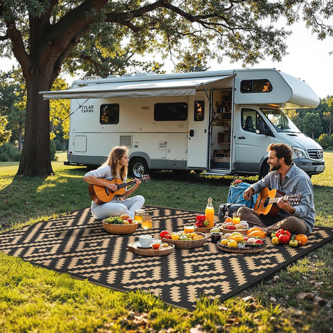 GENIMO Rhombic Printed Double Sided Waterproof Outdoor Rug Black