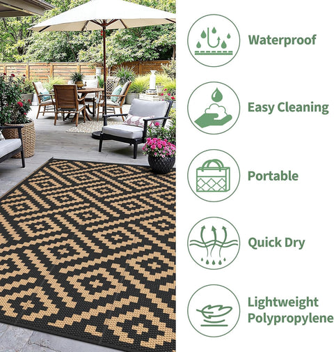 GENIMO Rhombic Printed Double Sided Waterproof Outdoor Rug Black