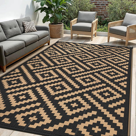 GENIMO Rhombic Printed Double Sided Waterproof Outdoor Rug Black