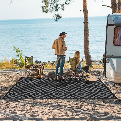 GENIMO Rhombic Printed Double Sided Waterproof Outdoor Rug Black