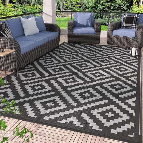 GENIMO Rhombic Printed Double Sided Waterproof Outdoor Rug Black
