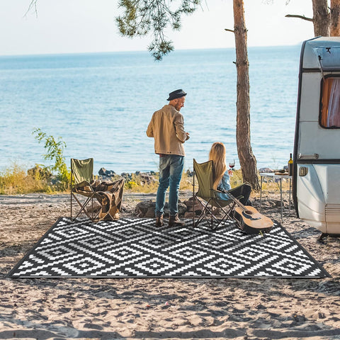 GENIMO Rhombic Printed Double Sided Waterproof Outdoor Rug Black
