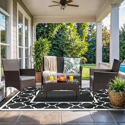 GENIMO Symmetrical Geometric Aesthetic Waterproof Reversible Outdoor Rug Black