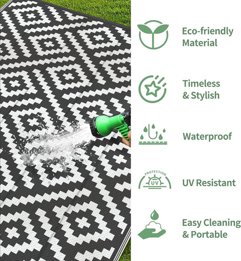 GENIMO Rhombic Printed Double Sided Waterproof Outdoor Rug Black