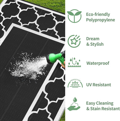 GENIMO Symmetrical Geometric Aesthetic Waterproof Reversible Outdoor Rug Black
