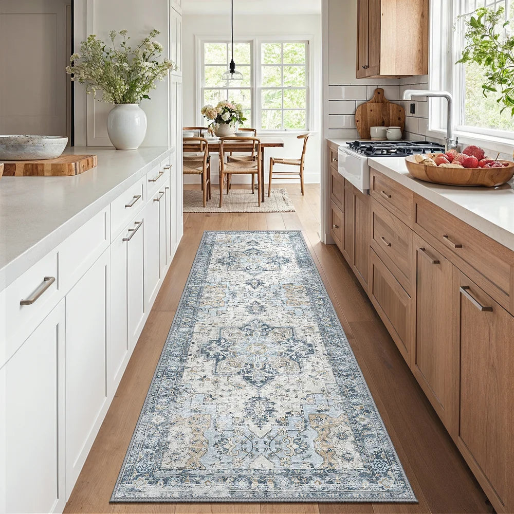 Daria Vintage Persian Tribal Washable Rug in Blue | GENIMO