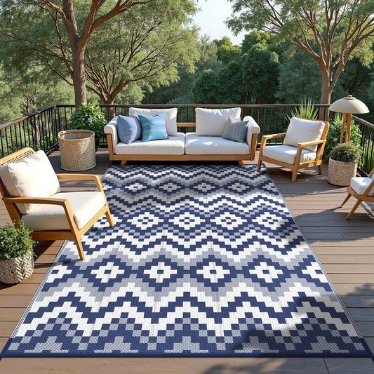 GENIMO Diamond Geometric Print Double Sided Waterproof Outdoor Rug