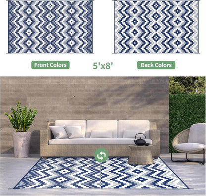 GENIMO Diamond Geometric Print Double Sided Waterproof Outdoor Rug