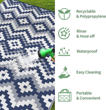 GENIMO Diamond Geometric Print Double Sided Waterproof Outdoor Rug