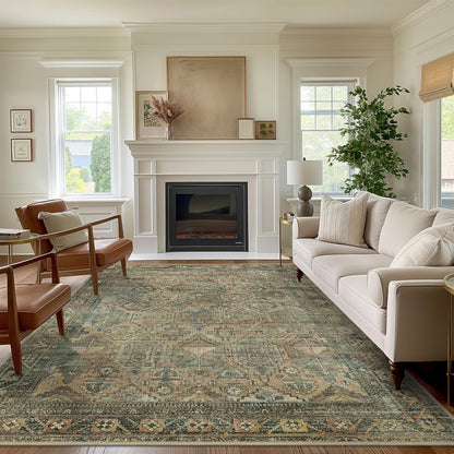 GENIMO Vintage Classic Print Washable Area Rug Blue Blush