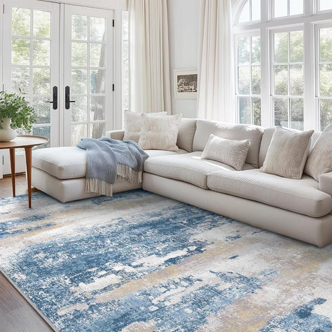 GENIMO Modern Abstract Print Soft Area Rug Blue