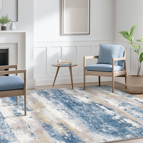 GENIMO Modern Abstract Print Soft Area Rug Blue
