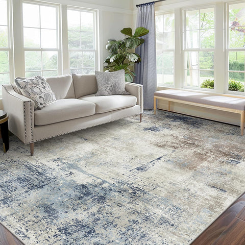 GENIMO Modern Abstract Textured Machine Washable Area Rug Blue