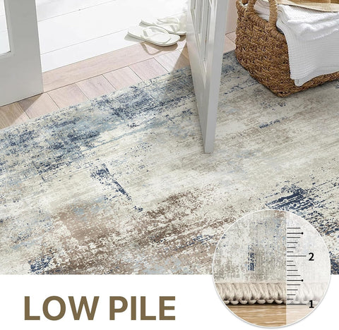 GENIMO Modern Abstract Textured Machine Washable Area Rug Blue