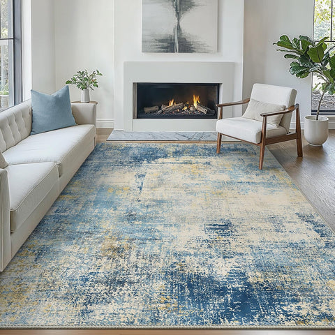 GENIMO Modern Abstract Textured Machine Washable Area Rug Blue