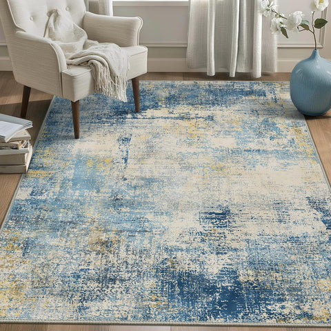 GENIMO Modern Abstract Textured Machine Washable Area Rug Blue