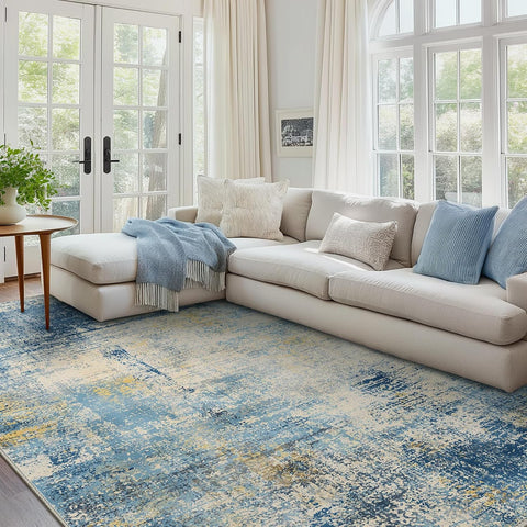 GENIMO Modern Abstract Textured Machine Washable Area Rug Blue