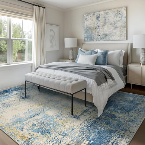 GENIMO Modern Abstract Textured Machine Washable Area Rug Blue