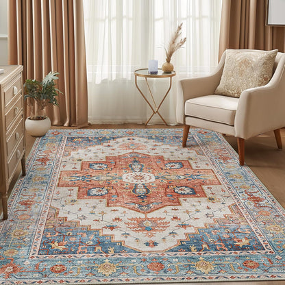 GENIMO Non Slip Indoor Soft Distressed Lightweight Thin Low Pile Area Rug