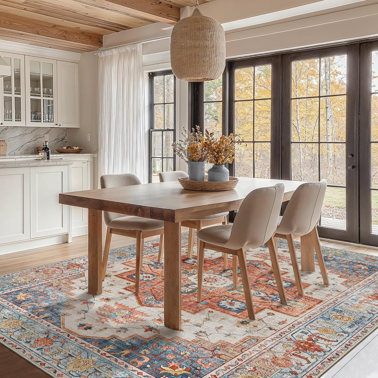GENIMO Non Slip Indoor Soft Distressed Lightweight Thin Low Pile Area Rug