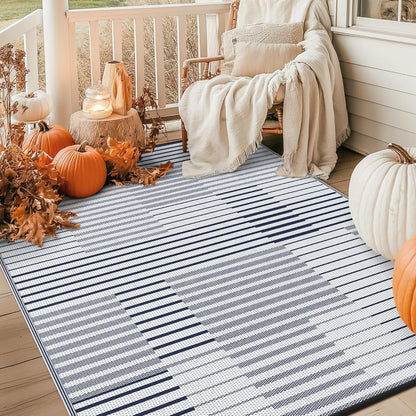 GENIMO Simple Patchwork Stripe Print Double Sided Waterproof Outdoor Rug