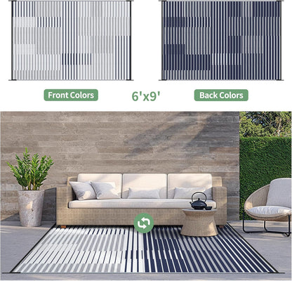 GENIMO Simple Patchwork Stripe Print Double Sided Waterproof Outdoor Rug