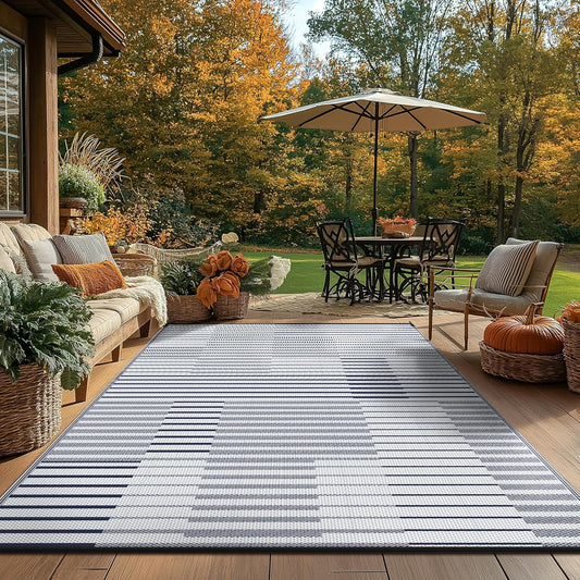 GENIMO Simple Patchwork Stripe Print Double Sided Waterproof Outdoor Rug