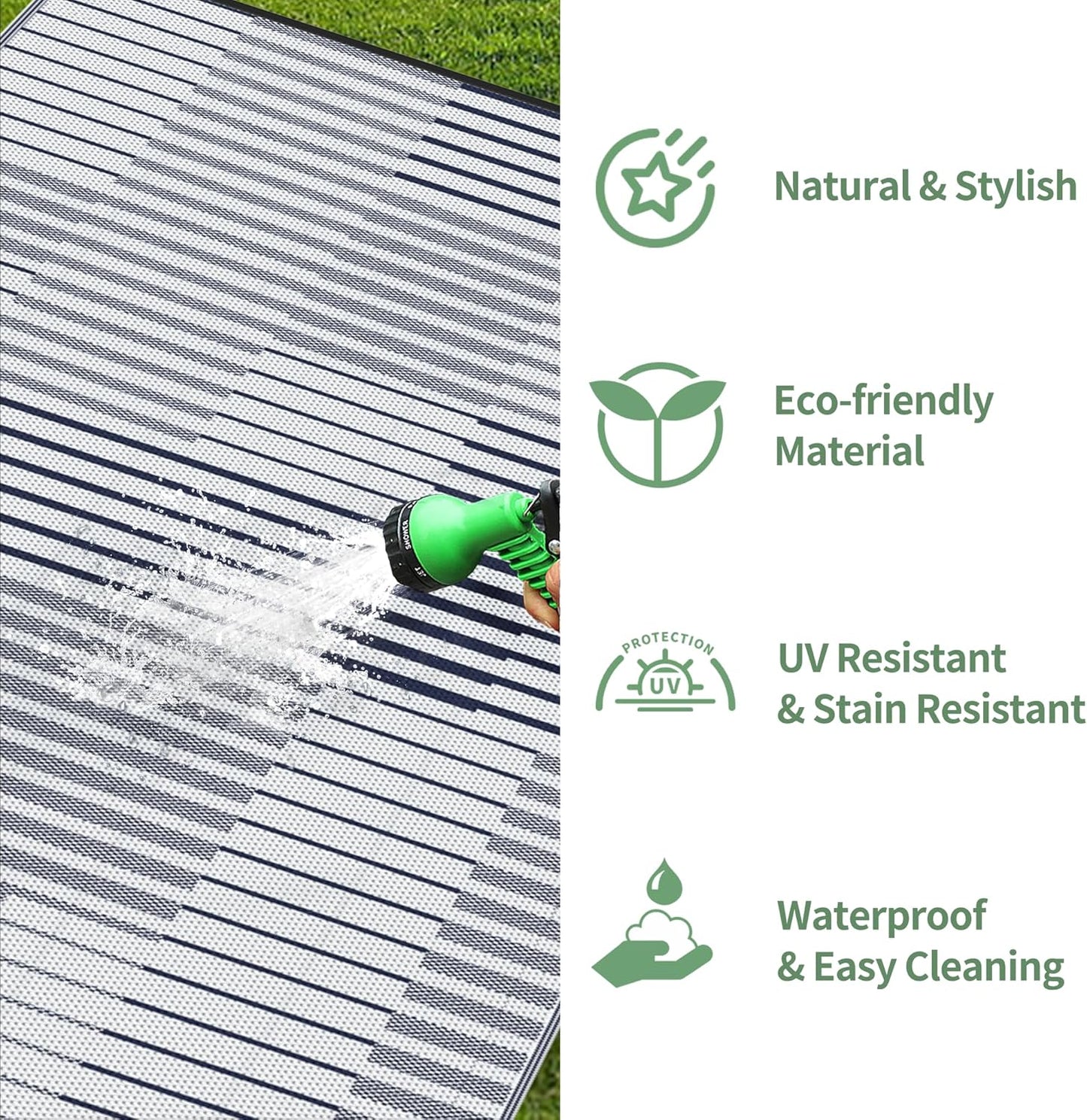 GENIMO Simple Patchwork Stripe Print Double Sided Waterproof Outdoor Rug