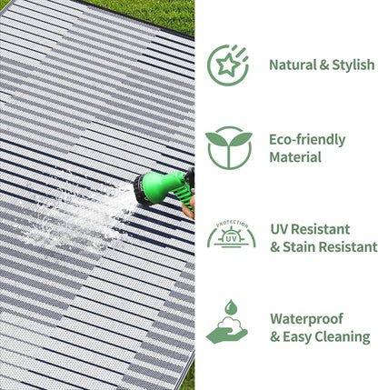 GENIMO Simple Patchwork Stripe Print Double Sided Waterproof Outdoor Rug