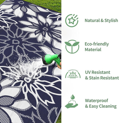 GENIMO Daisy Pattern Reversible Waterproof Outdoor Rug