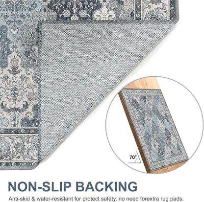 GENIMO Lightweight Vintage Diamond Floral Print Machine Washable Area Rug
